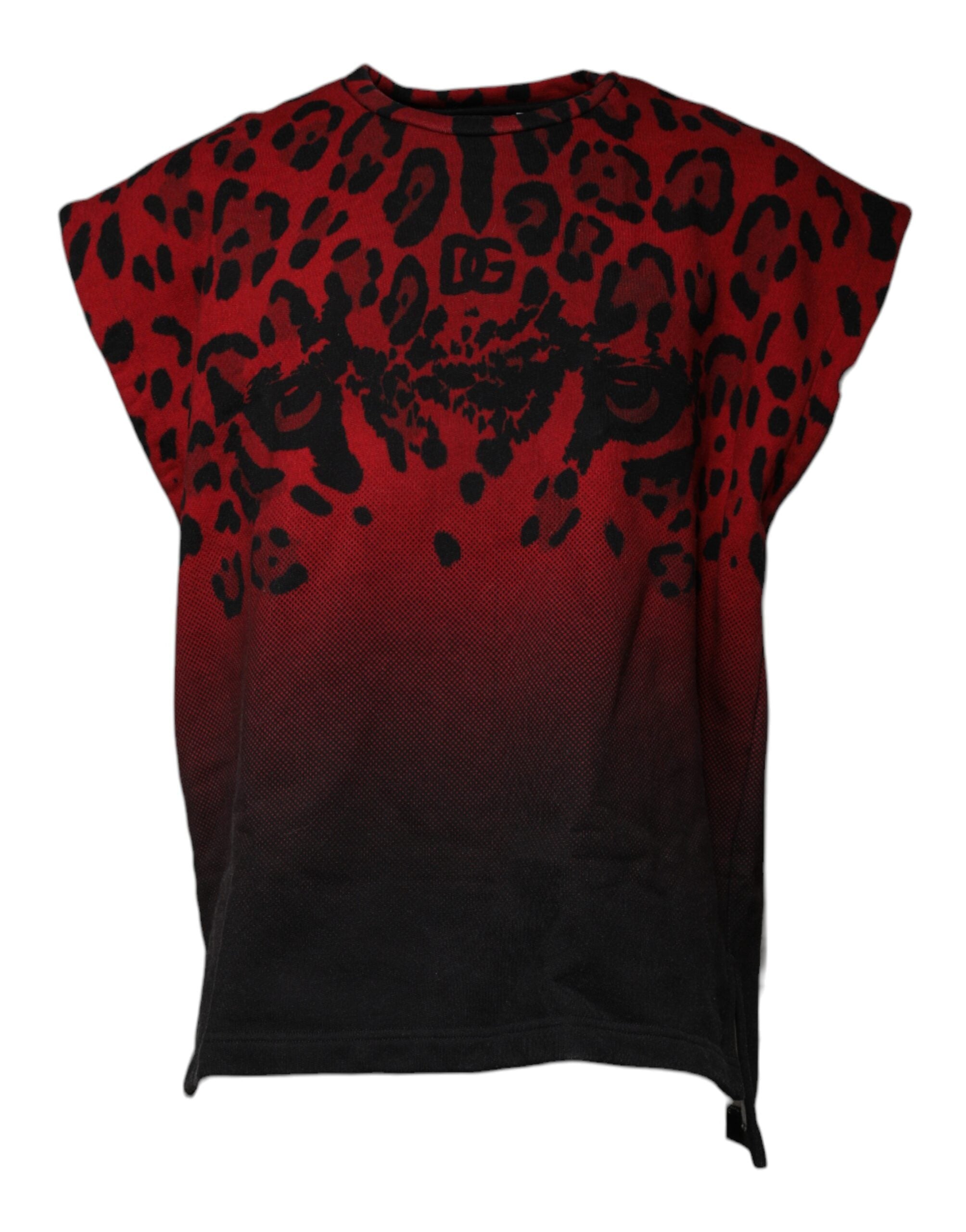 Dolce &amp; Gabbana Red Leopard Print Cotton Sleeveless T-shirt