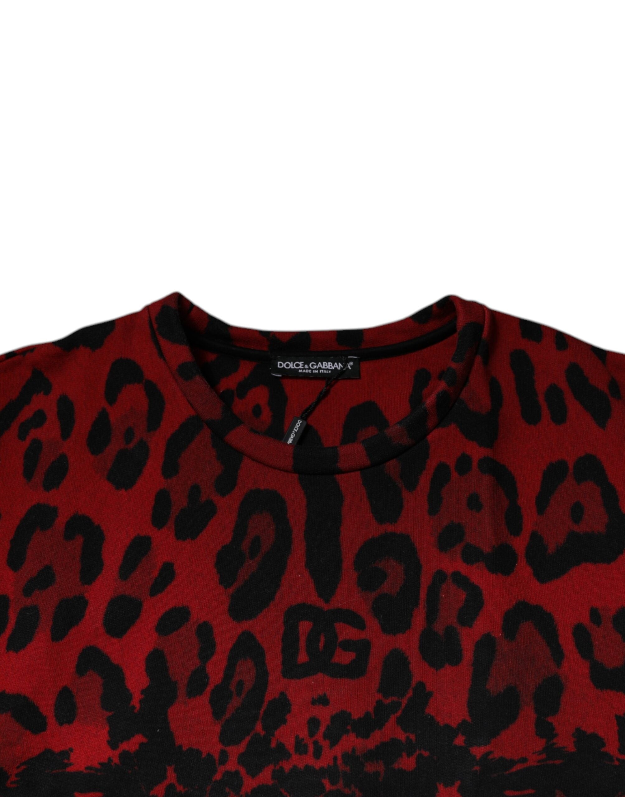 Dolce &amp; Gabbana Red Leopard Print Cotton Sleeveless T-shirt