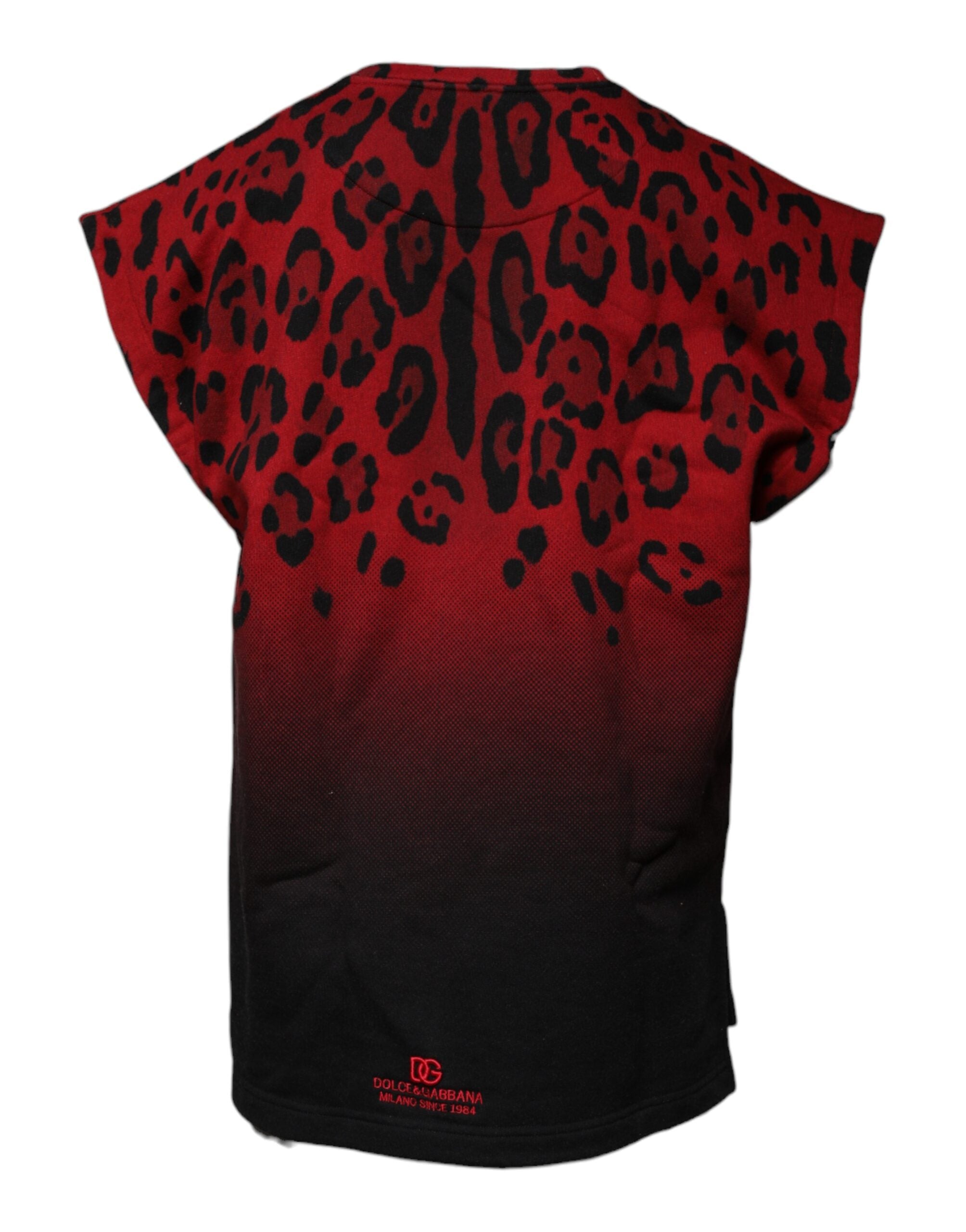 Dolce &amp; Gabbana Red Leopard Print Cotton Sleeveless T-shirt
