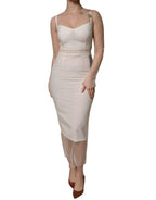 Dolce &amp; Gabbana White Sheer Tulle Bustier Bodycon Midi Dress