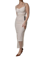 Dolce &amp; Gabbana White Sheer Tulle Bustier Bodycon Midi Dress