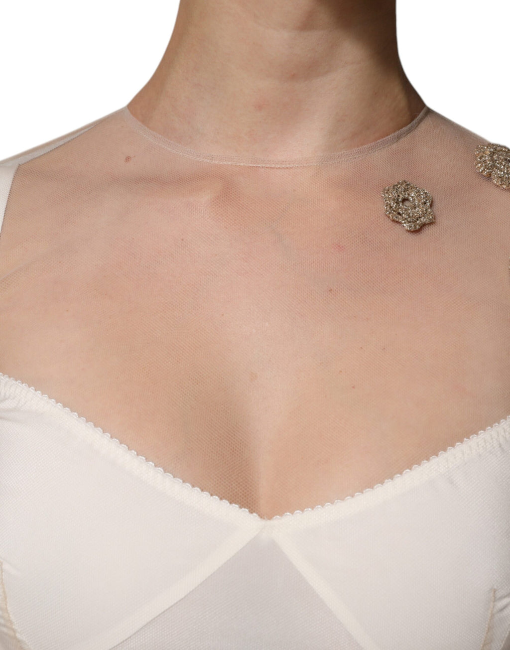 Dolce &amp; Gabbana White Sheer Tulle Bustier Bodycon Midi Dress