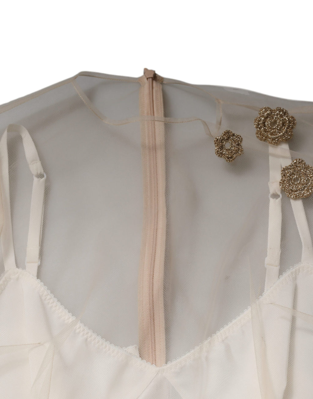 Dolce &amp; Gabbana White Sheer Tulle Bustier Bodycon Midi Dress