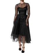 Dolce &amp; Gabbana Black Tulle A-line Midi Cocktail Gown Dress