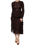 Dolce &amp; Gabbana Black Red Polka Dot Silk Layered Midi Dress