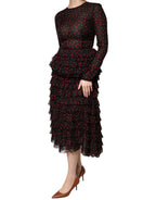Dolce &amp; Gabbana Black Red Polka Dot Silk Layered Midi Dress