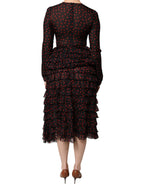 Dolce &amp; Gabbana Black Red Polka Dot Silk Layered Midi Dress