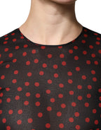 Dolce &amp; Gabbana Black Red Polka Dot Silk Layered Midi Dress