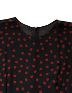 Dolce &amp; Gabbana Black Red Polka Dot Silk Layered Midi Dress
