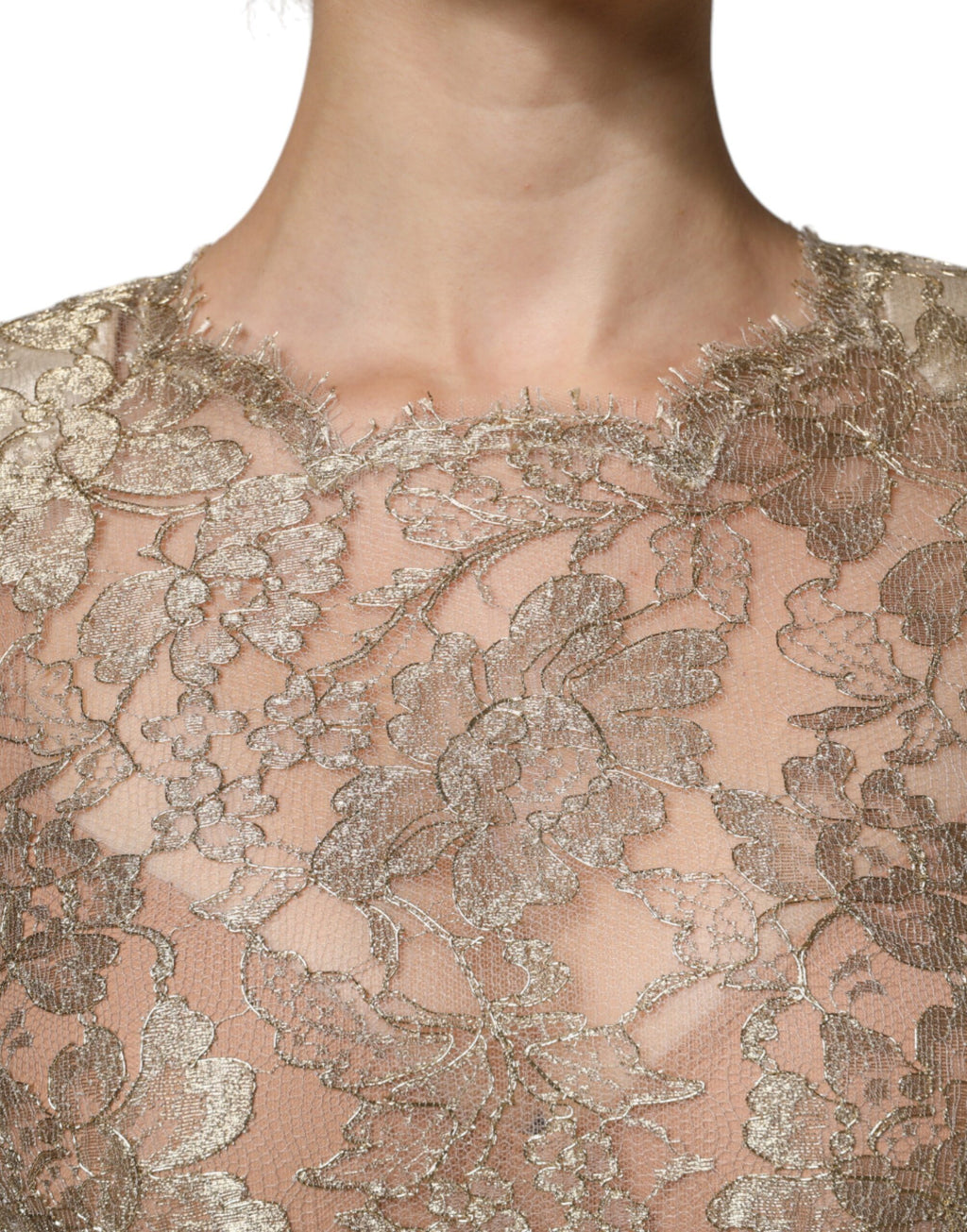 Dolce &amp; Gabbana Gold Floral Lace A-line Sheath Mini Dress