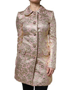 Dolce & Gabbana Metallic Pink Gold Jacquard Jewel Button Coat Jacket