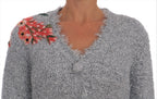 Dolce &amp; Gabbana Silver Cardigan Floral Applique Sweater