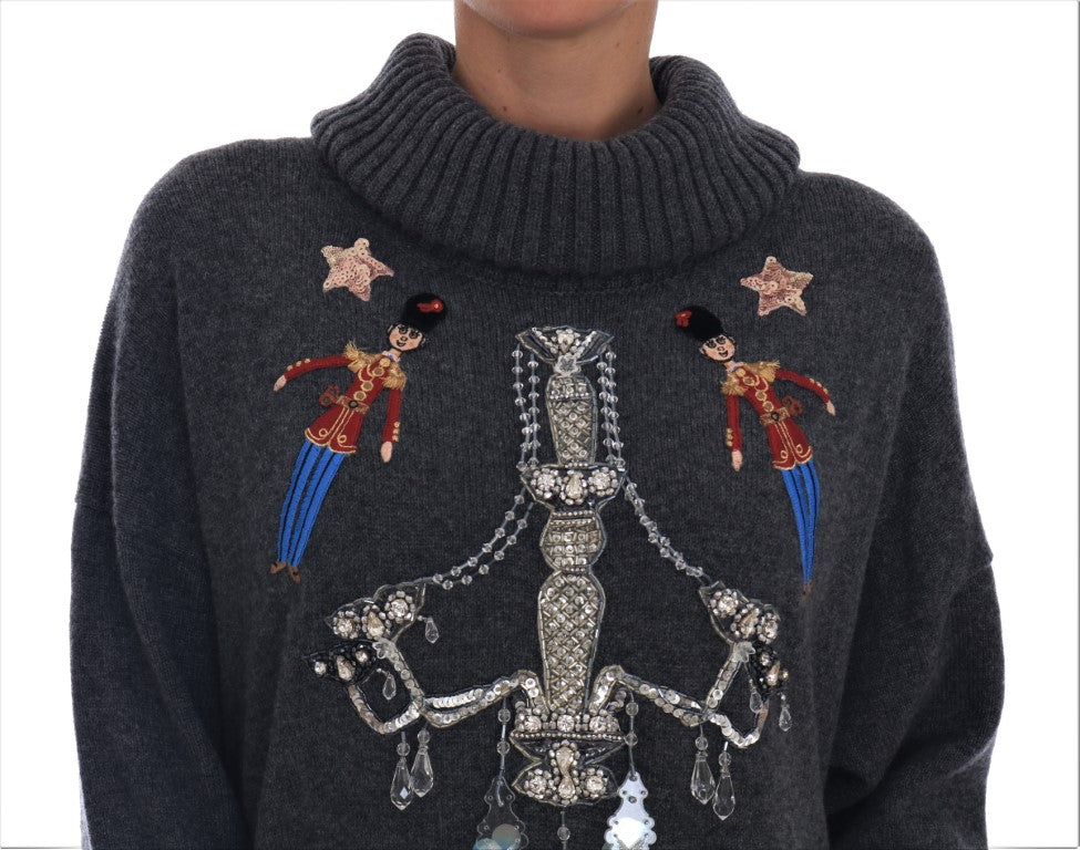 Dolce &amp; Gabbana Fairy Tale Crystal Gray Cashmere Sweater