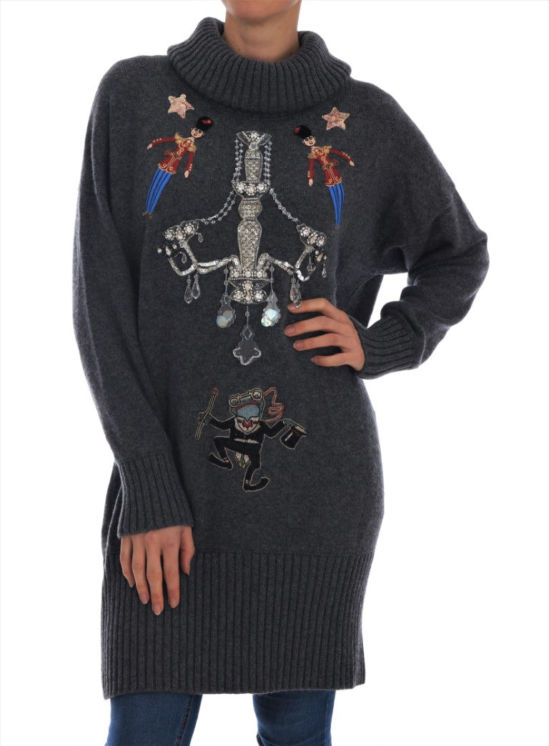 Dolce &amp; Gabbana Fairy Tale Crystal Gray Cashmere Sweater