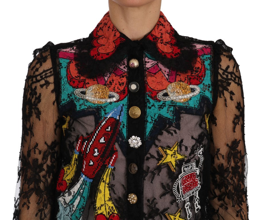 Dolce &amp; Gabbana Black Lace Crystal SPACE Shirt