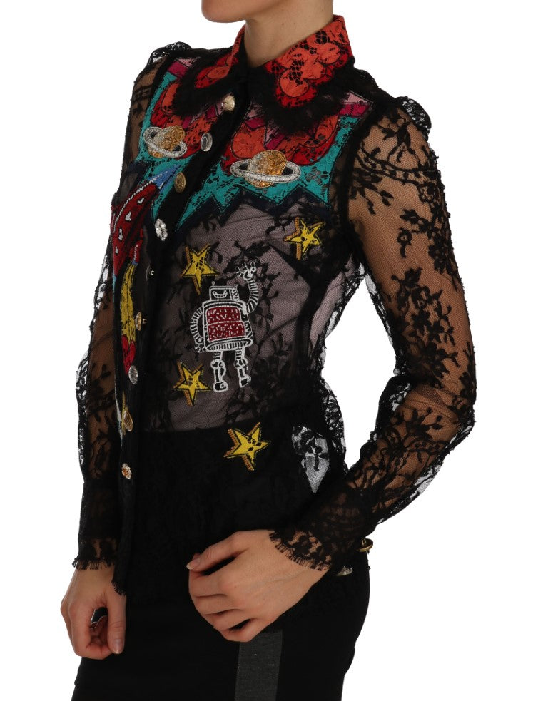 Dolce &amp; Gabbana Black Lace Crystal SPACE Shirt