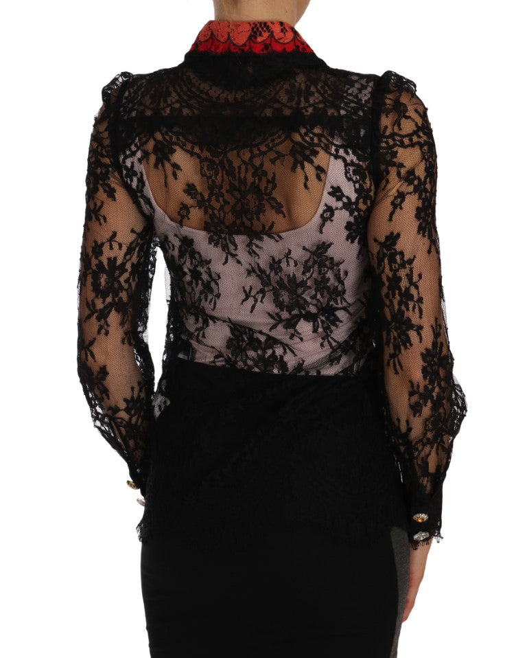 Dolce &amp; Gabbana Black Lace Crystal SPACE Shirt