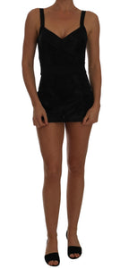 Dolce &amp; Gabbana Romper Bodysuit Black Floral Stretch Dress