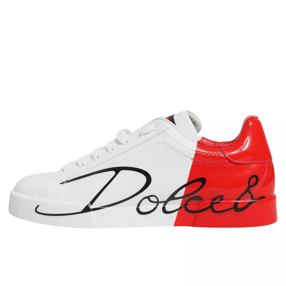 Dolce &amp; Gabbana White Red Portofino Low Top Sneakers Shoes