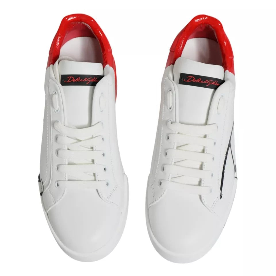 Dolce &amp; Gabbana White Red Portofino Low Top Sneakers Shoes
