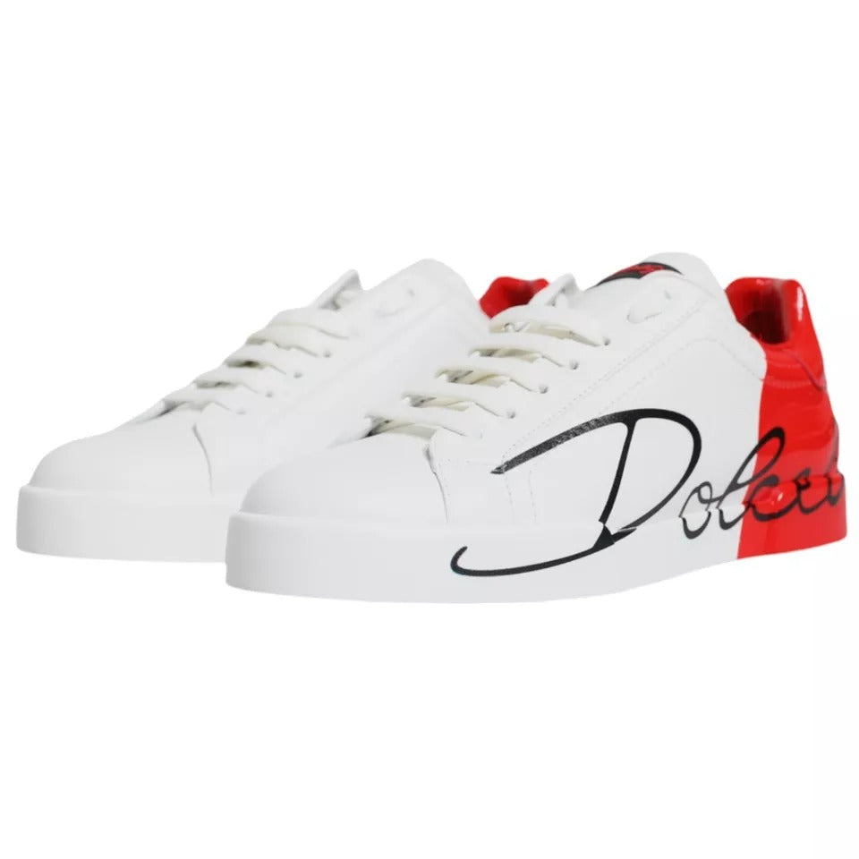 Dolce &amp; Gabbana White Red Portofino Low Top Sneakers Shoes