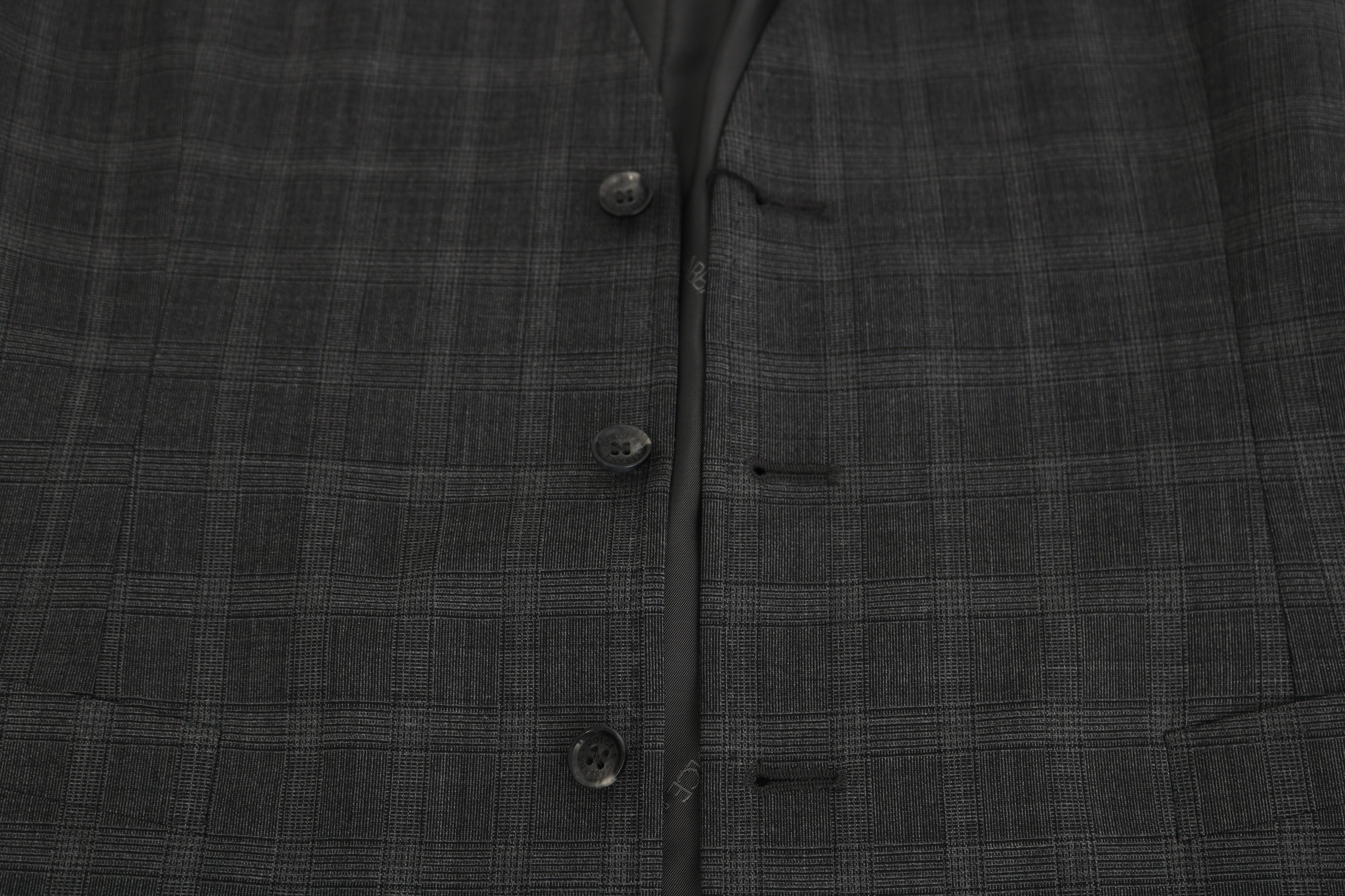 Dolce &amp; Gabbana Gray Wool STAFF Checkered Stretch Vest