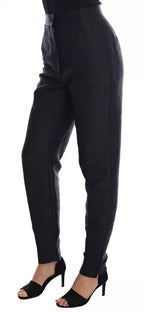 Dolce &amp; Gabbana Black Floral Brocade High Waist Pants