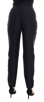 Dolce &amp; Gabbana Black Floral Brocade High Waist Pants