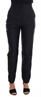 Dolce &amp; Gabbana Black Floral Brocade High Waist Pants