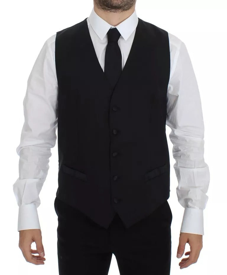 Dolce &amp; Gabbana Black Wool Silk Dress Waistcoat Jacket Vest