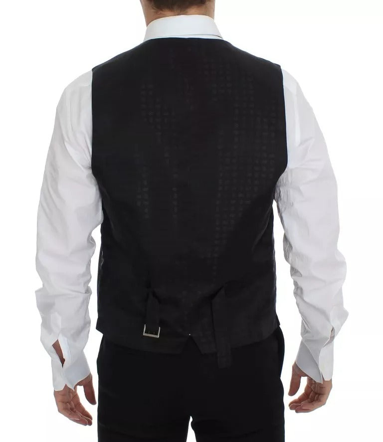 Dolce &amp; Gabbana Black Wool Silk Dress Waistcoat Jacket Vest