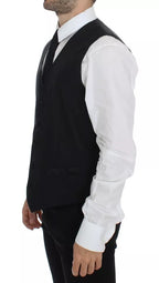 Dolce &amp; Gabbana Black Wool Silk Dress Waistcoat Jacket Vest