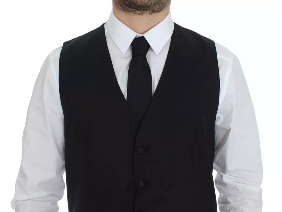 Dolce &amp; Gabbana Black Wool Silk Dress Waistcoat Jacket Vest