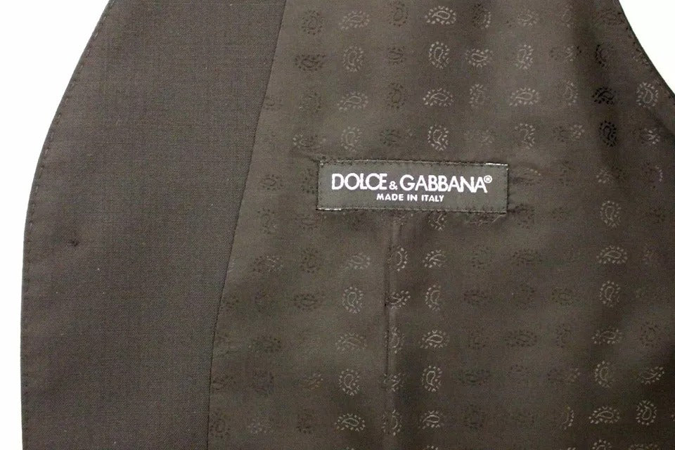 Dolce &amp; Gabbana Black Wool Silk Dress Waistcoat Jacket Vest