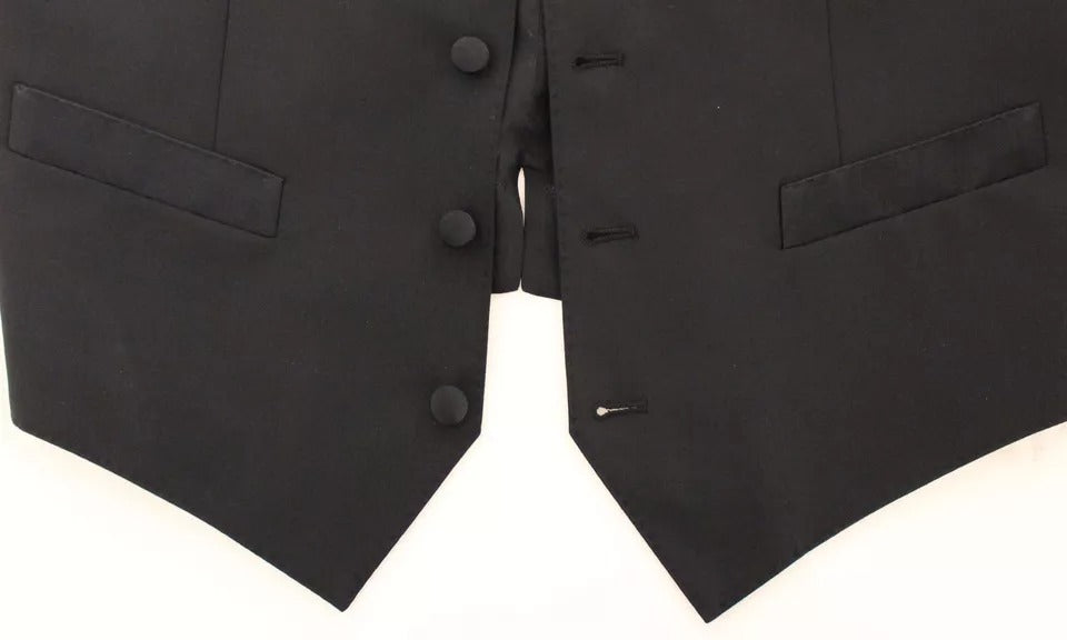 Dolce &amp; Gabbana Black Wool Silk Dress Waistcoat Jacket Vest