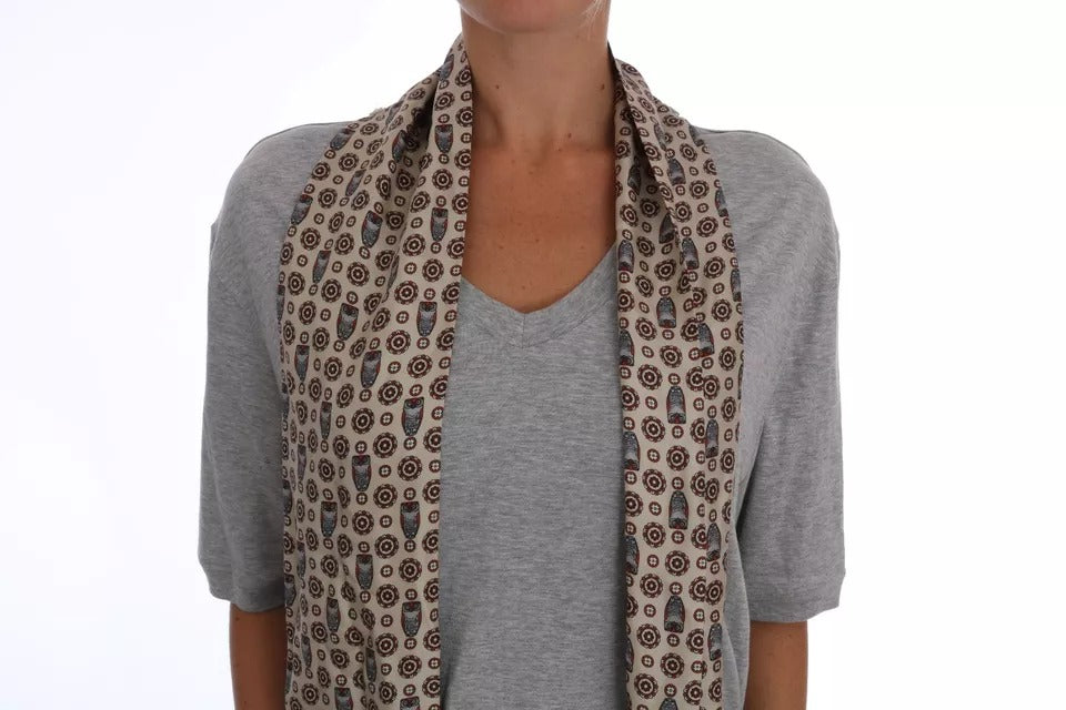 Dolce &amp; Gabbana Gray Cotton Owl Silk Scarf Top T-shirt