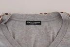 Dolce &amp; Gabbana Gray Cotton Owl Silk Scarf Top T-shirt