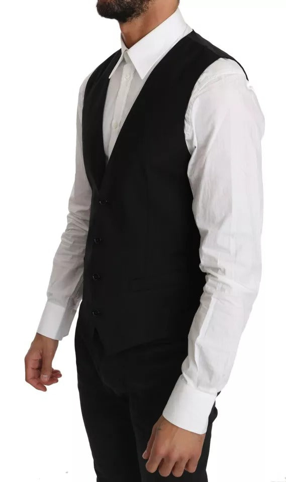 Dolce &amp; Gabbana Black Wool Logo Waistcoat Vest