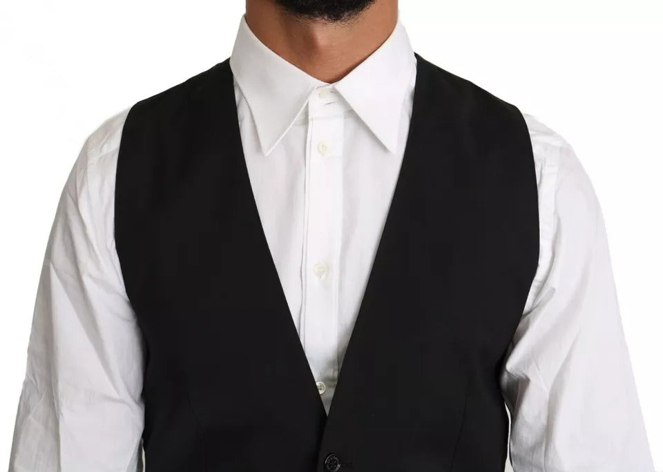 Dolce &amp; Gabbana Black Wool Logo Waistcoat Vest