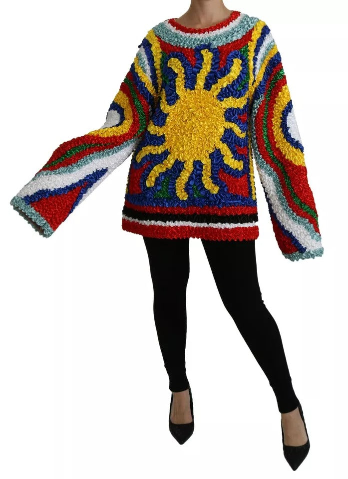 Dolce &amp; Gabbana Multicolor Sun Ruffled Top Blouse Sweater