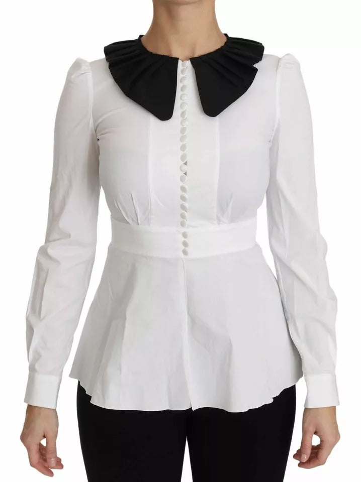 Dolce &amp; Gabbana Black White Decorative Buttons Tops Shirt Blouse