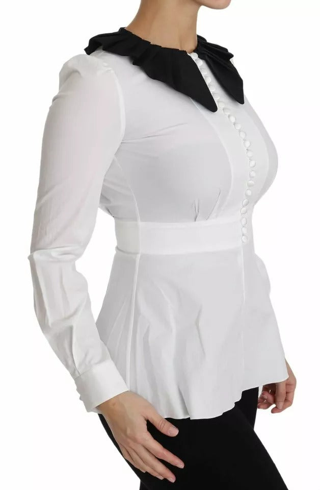 Dolce &amp; Gabbana Black White Decorative Buttons Tops Shirt Blouse