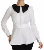 Dolce &amp; Gabbana Black White Decorative Buttons Tops Shirt Blouse