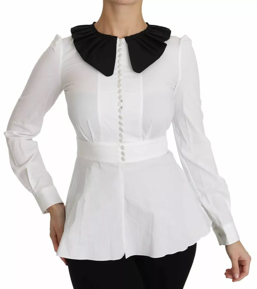 Dolce &amp; Gabbana Black White Decorative Buttons Tops Shirt Blouse
