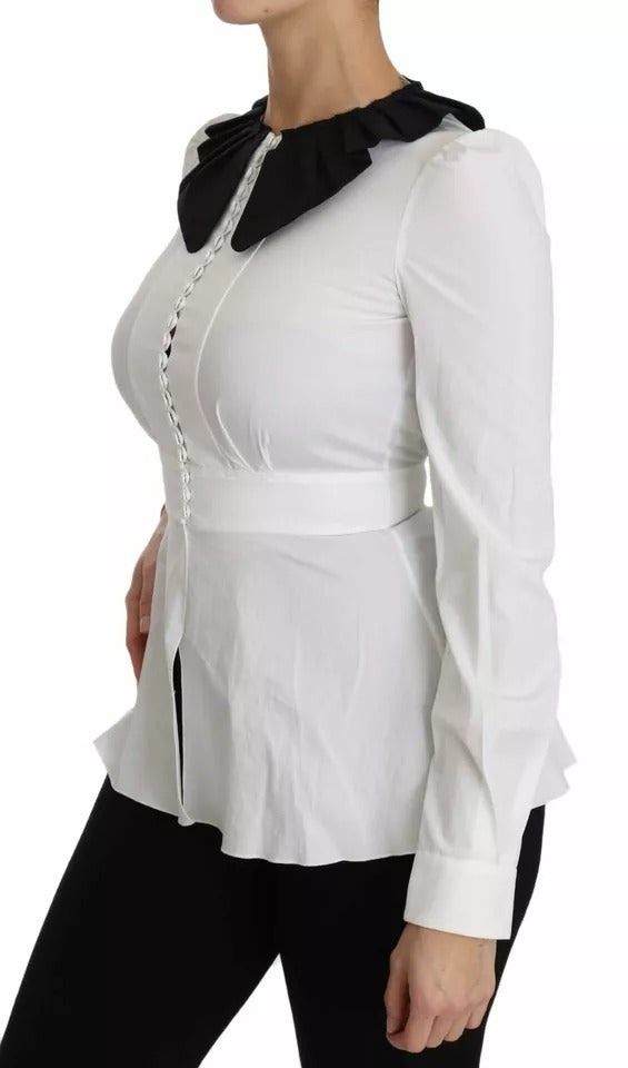 Dolce &amp; Gabbana Black White Decorative Buttons Tops Shirt Blouse