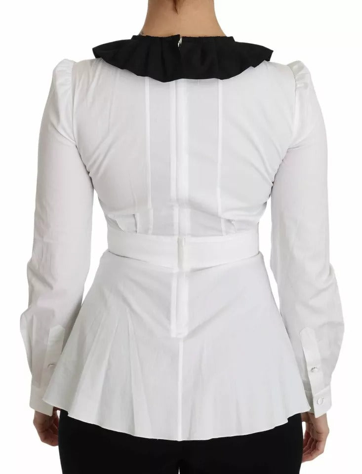 Dolce &amp; Gabbana Black White Decorative Buttons Tops Shirt Blouse