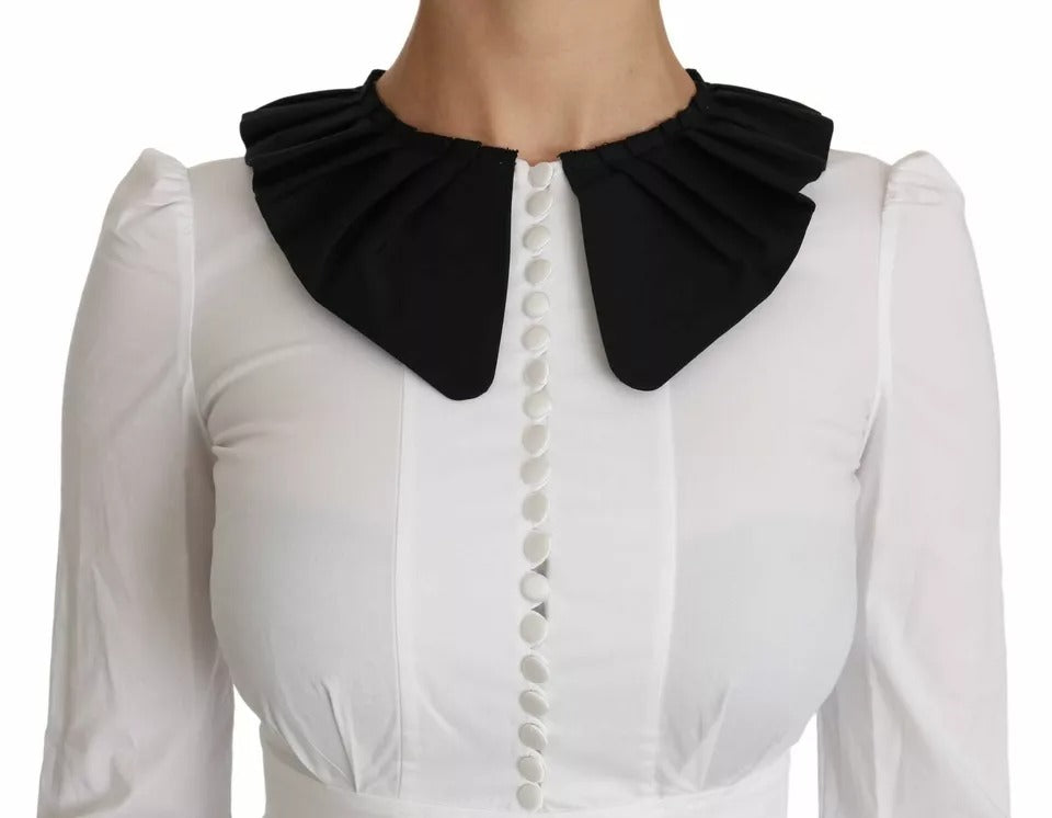 Dolce &amp; Gabbana Black White Decorative Buttons Tops Shirt Blouse