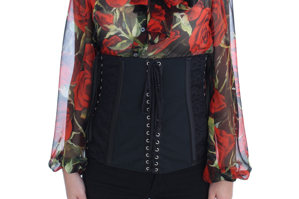 Dolce &amp; Gabbana Black Stretch Corset Waist Strap Belt