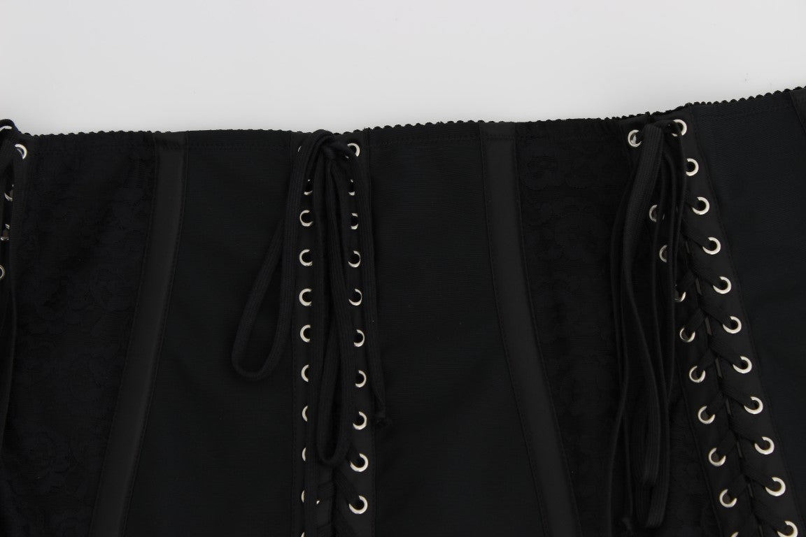 Dolce &amp; Gabbana Black Stretch Corset Waist Strap Belt