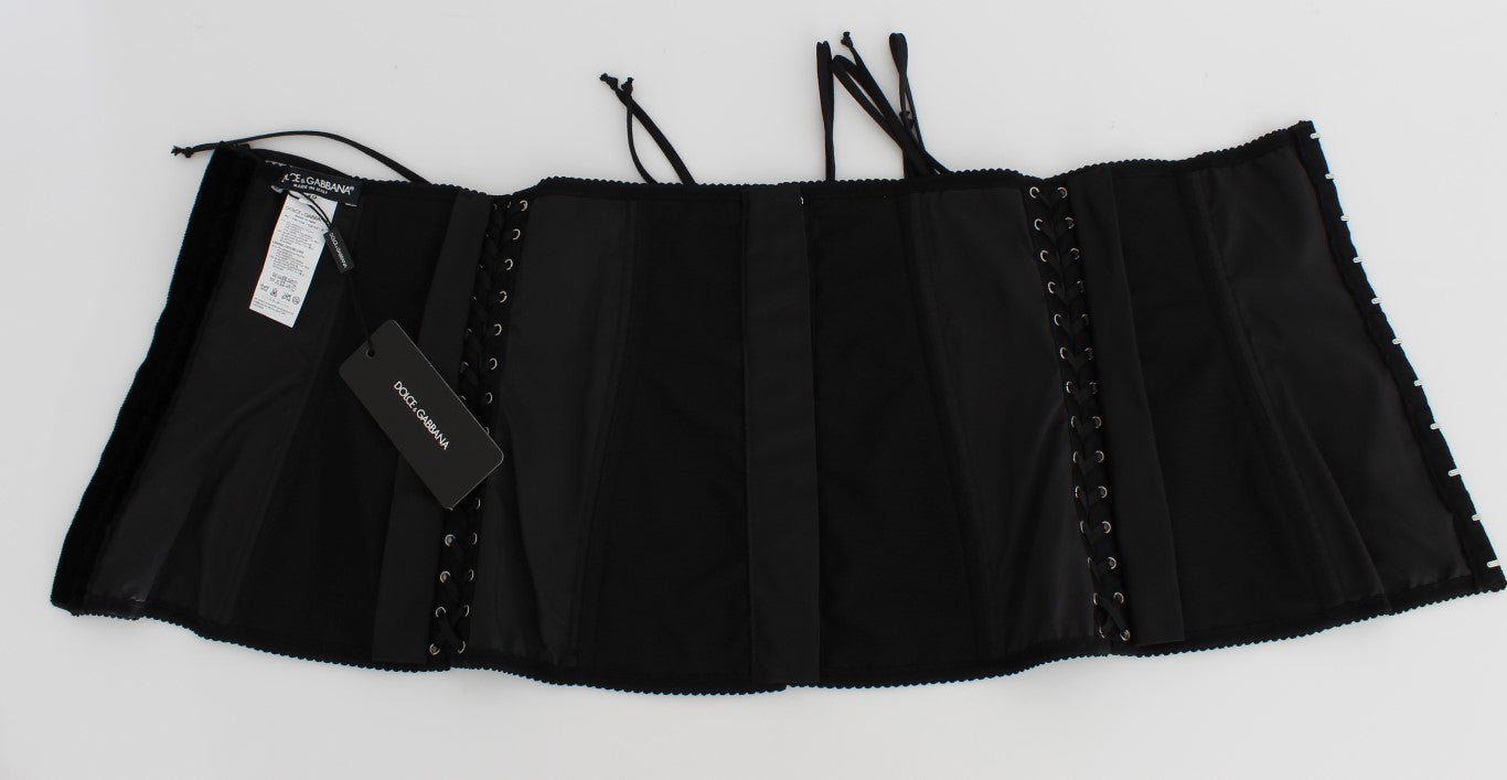 Dolce &amp; Gabbana Black Stretch Corset Waist Strap Belt